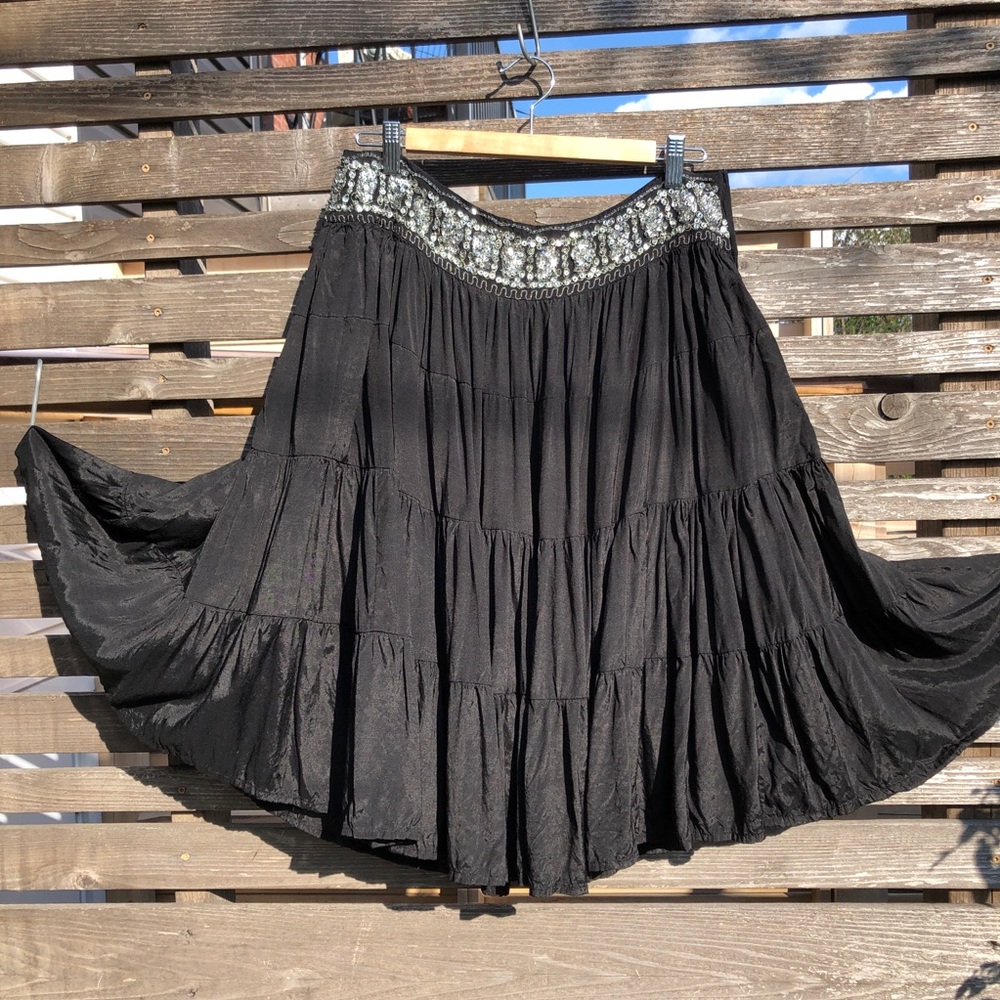 Vintage 90s Y2K Jessica Tiered Silver Sequin Embroidered Whimsigoth Skirt MD/LG